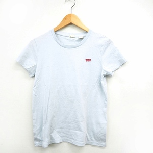 リーバイス Levi's Tシャツ カットソー 無地 ロゴ刺繍 丸首 半袖 シンプル コットン 綿 S ライトブルー /MT13 レディース