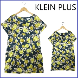 KLEIN PLUS クランプリュス ゆったり ワンピース ミッシェルクラン 花柄 サテン チュニック 半袖 ロールアップ 38 ブルーグリーン系