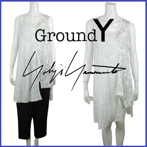 【美品】ヨウジヤマモト YOHJI YAMAMOTO GROUND Y 総柄 ワンピース ロング Tシャツ インサイドアウト 切替 チュニック ユニセックス