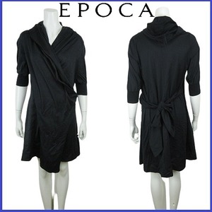 エポカ EPOCA ラップ ワンピース ショールカラー ドレス 五分袖 ストレッチ フード コート パーカー コットン100％ サイズ40 ブラック