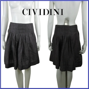 【美品】チヴィディーニ CIVIDINI フレア プリーツ スカート ひざ丈 タック ナイロン シルク サイドジップ サイズ36 イタリア製