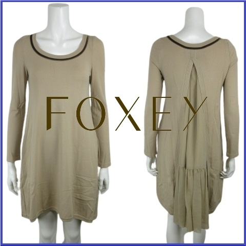 フォクシー ニューヨーク 切替 ワンピース FOXEY NEW YORK ストレッチ シフォン フリル フレア チュニック ベロアライン Uネック