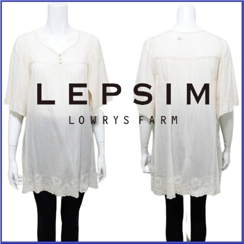 【美品】レプシィム ローリーズファーム レース チュニック ワンピース LEPSIM LOWRYS FARM 可愛い ギャザー F ライトベージュ