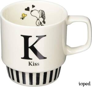 SNOOPY イニシャル 日本製マグカップ 「K」スヌーピー ウッドストック PEANUTS 340ml