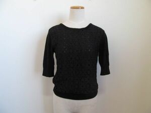 (44677)a.v.v standarda-veve half edge sleeve race knitted sweater black S USED