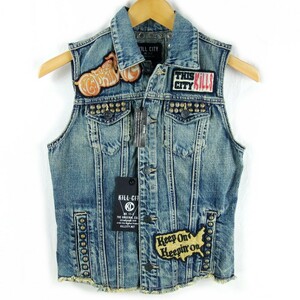 #KILL CITY cut City / Custom Built Trucker Vest / USA America производства / женский / нашивка заклепки Denim лучший size XS