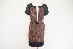 #anc Paola Frani PAOLAFRANI One-piece 42 tea black short sleeves leopard print lady's [658961]