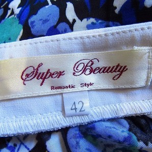 #snc スーパービューティー Super Beauty ワンピース 42 紺 水色 白 ビーズ スパンコール 花柄 半袖 レディース [639939]の画像6