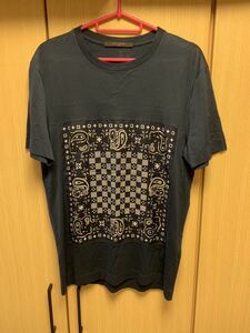 正規 14SS LOUIS VUITTON ルイ ヴィトン バンダナ ダミエ クルーネック Tシャツ 紺 S RM141 H5JR71JEZ