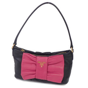 Prada Pouch One Shoulder Bag Handbag Leather Ribbon Black x Pink TK2745, Bag, bag, Prada in general, Handbag