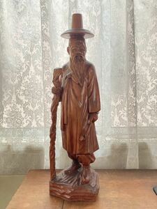 骨董 立派な置き物 韓国 木彫り 彫刻 仙人 見事です