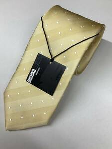 新品ミチコロンドン日本製ネクタイ　 明るいイエローのドット柄　シルク100%お買い得サービス
