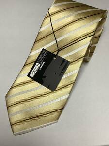 新品ミチコロンドン日本製ネクタイ　綺麗なイエローストライプ　 シルク100%お買い得サービス
