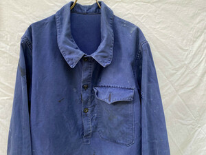 珍しい FRENCH WORK PULL OVER JACKET 被りタイプ ワーク フランス ジャケット 茄子紺 50s60s GERMAN UK EURO VINTAGE ユーロ ヴィンテージ