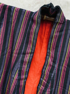 大正期 昭和初期 戦前 襤褸 BORO 着物 KIMONO 長着 絹 派手柄 縞 ジャパンヴィンテージ JAPAN VINTAGE 和ローブ 20s30s40s ガウンとして