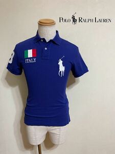【良品】 Polo Ralph Lauren ポロ ラルフローレン ビッグポニー 鹿の子 ポロシャツ カスタムフィット ITALIA サイズXS 半袖 青 165/88A