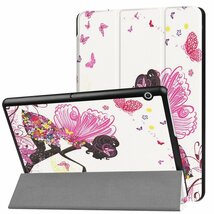 Huawei MediaPad T3 10 専用マグネット開閉式 スタンド機能付き専用三つ折ケース 薄型 軽量型 高品質PUレザーケース 蝶の少女_画像1