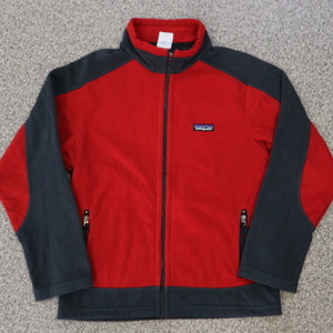 patagonia フリース ジャケット Kids' XL レッド グレー 切替 ロゴ フルジップ パーカー パタゴニア 65527