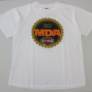 00s HARLEY DAVIDSON MDA 2002 Tシャツ L ホワイト ハーレーダビッドソン 半袖 ロゴ USA モーターサイクル バイク 企業