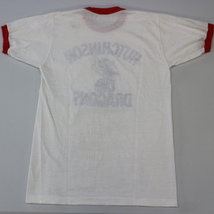 70s HUTCHINSON DRAGONS リンガー Tシャツ M ホワイト レッド ドラゴン 龍 イラスト 半袖 ロゴ チーム USA ヴィンテージ_画像7