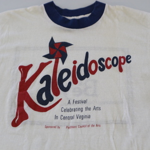 70s USA製 Kaleidoscope Festival リンガー Tシャツ L ホワイト ブルー 万華鏡 イベント フェスティバル イラスト 半袖 ロゴ ヴィンテージ