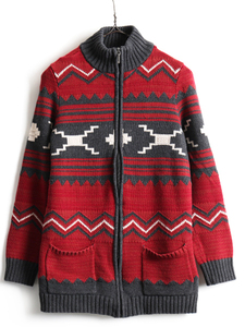  редкий размер S # CHAPS DENIM chaps Ralph Lauren полный Zip neitib общий рисунок хлопок вязаный свитер ( женский ) POLO Polo 