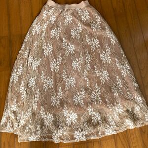 ロングスカート　ANGELINA 刺繍フラワーチュールスカート　レーススカート