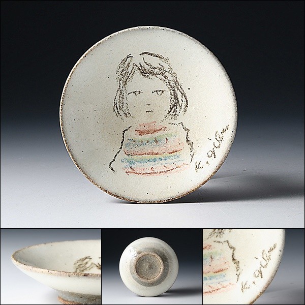 U07964 KATSUYUKI GIBO Katsuyuki Gibo Hand-painted picture plate Decorative plate [Small] Girl figure Sculptor /500, japanese ceramics, Ceramics in general, others