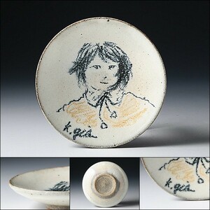 Art hand Auction U07970 KATSUYUKI GIBO Katsuyuki Gibo Hand-painted picture plate Decorative plate [Small] Girl figure Sculptor /500, japanese ceramics, Ceramics in general, others