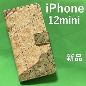 iPhone 12 mini用 ワールドマップデザイン手帳型ケース アイフォン スマホケース iphoneケース 手帳型 便利なストラップホール付きです