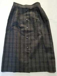 麻チェックタイトスカート W６０～６５