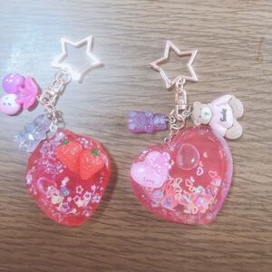 ハンドメイド ハート&イチゴキーホルダー