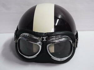 ■OGK オージーケー ハーフヘルメット PF-2 フリーサイズ バイクゴーグル付 半帽 半キャップ　ブラウン×クリーム■