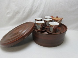 G09701 【 茶道具 茶櫃揃 急須 湯呑 茶托 給仕盆 紙箱 美品 】 検) 茶懐石 茶器 茶事 旅館 お点前 来客 茶席 茶具レトロ 和物 美品 ⅲ