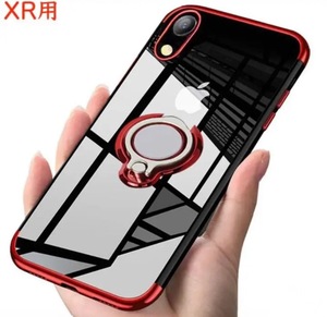 【ガラスフィルムセット】iPhone XR ケース 赤スマホリング リング付きケース 透明 クリアケース ソフト TPU マグネット式車載ホルダー対応