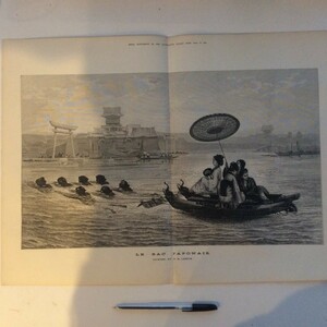 1874年 P.M.Lenoir 画 日本の小舟 ロンドン絵入り新聞 　大判オリジナル木版