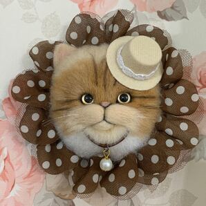 羊毛フェルト ハンドメイド 動物ぽんぽん 白 ハチワレ 猫 ネコ ねこ グッズ 壁掛け 手作り