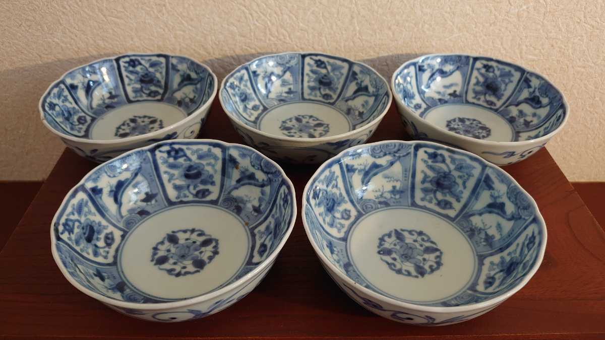 古伊万里 伊万里 染付 膾皿 華の図 角福 渦角福 アンティーク伊万里 2