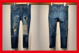 ♪送料無料★AKM★デニム★DAMAGE & REPAIR SKINNY DENIM PANTS★AKM SUMMIT vol.2★2018AW★P175★定価52,800円★インディゴ(紺)★M♪