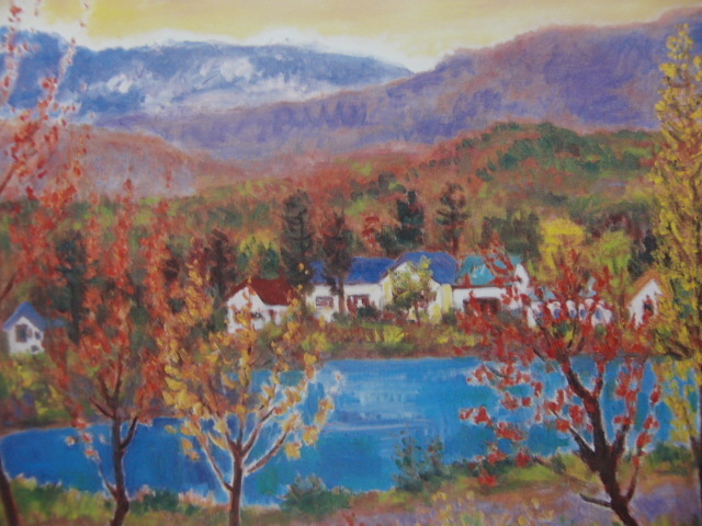 Katsuaki Kakiuchi, Lago de montaña en otoño, De una rara colección de arte enmarcado., Productos de belleza, Nuevo marco y marco incluidos., envío gratis, Cuadro, Pintura al óleo, Naturaleza, Pintura de paisaje