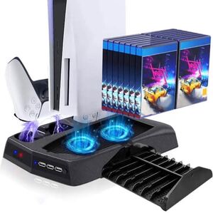 PS5 DE/UHD縦置き冷却ファン 超静音 コントローラー 充電スタンド 2台