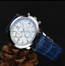新品最安値 メンズ　ローマ数字　ブルーレイガラス腕時計 レザーアナログクォーツビジネス腕時計_画像6