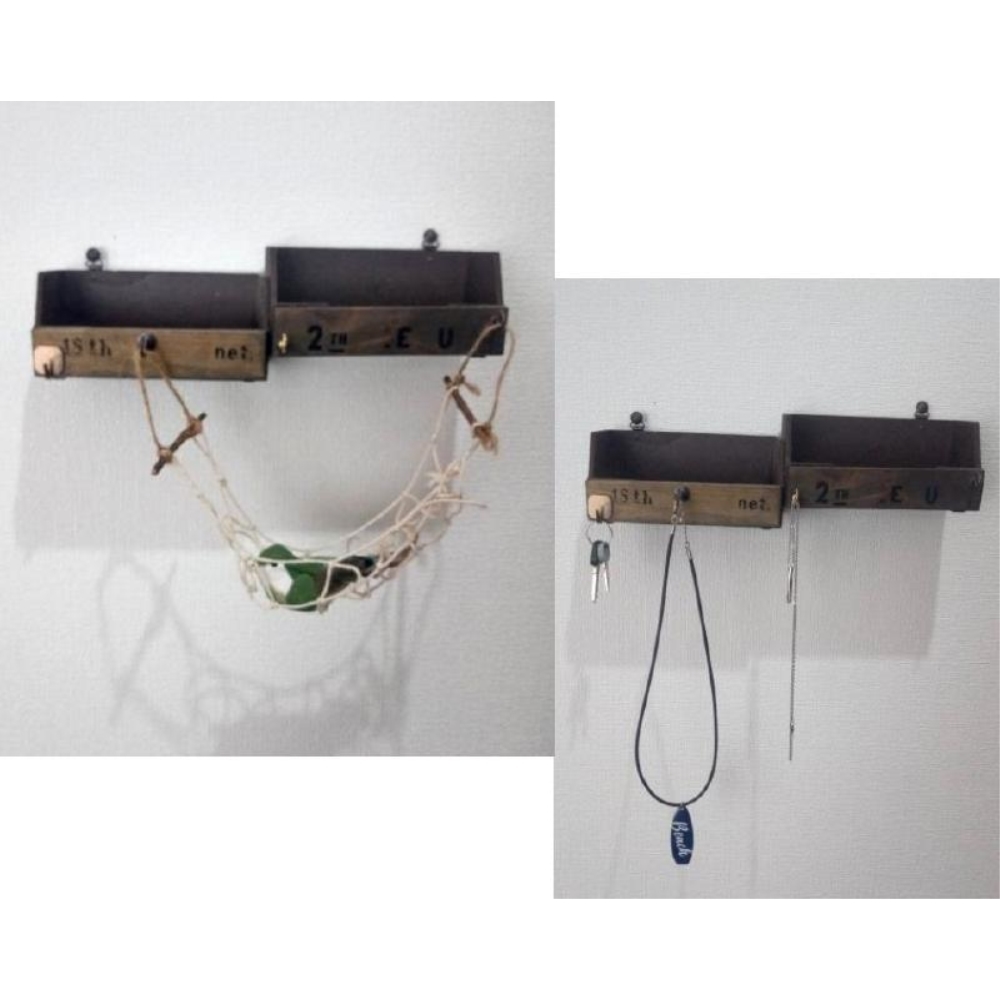 Handmade ◆ American vintage style wall shelf wall storage ◆ 4 hooks included ◆ Bird and hammock, furniture, interior, shelf, cabinet, Display shelf