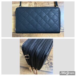 お財布ポシェット ショルダーバッグ キルティング ブラック 長財布