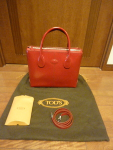  price cut [ ultimate beautiful goods ]TOD'S Tod's D bag car f leather original leather 2way shopping tote bag red 