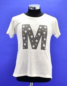 M （エム ）ウォッシュ加工 スター柄　M ロゴ Tシャツ プリント クルーネック S/S CREW STAR Tee WHITE SMALL