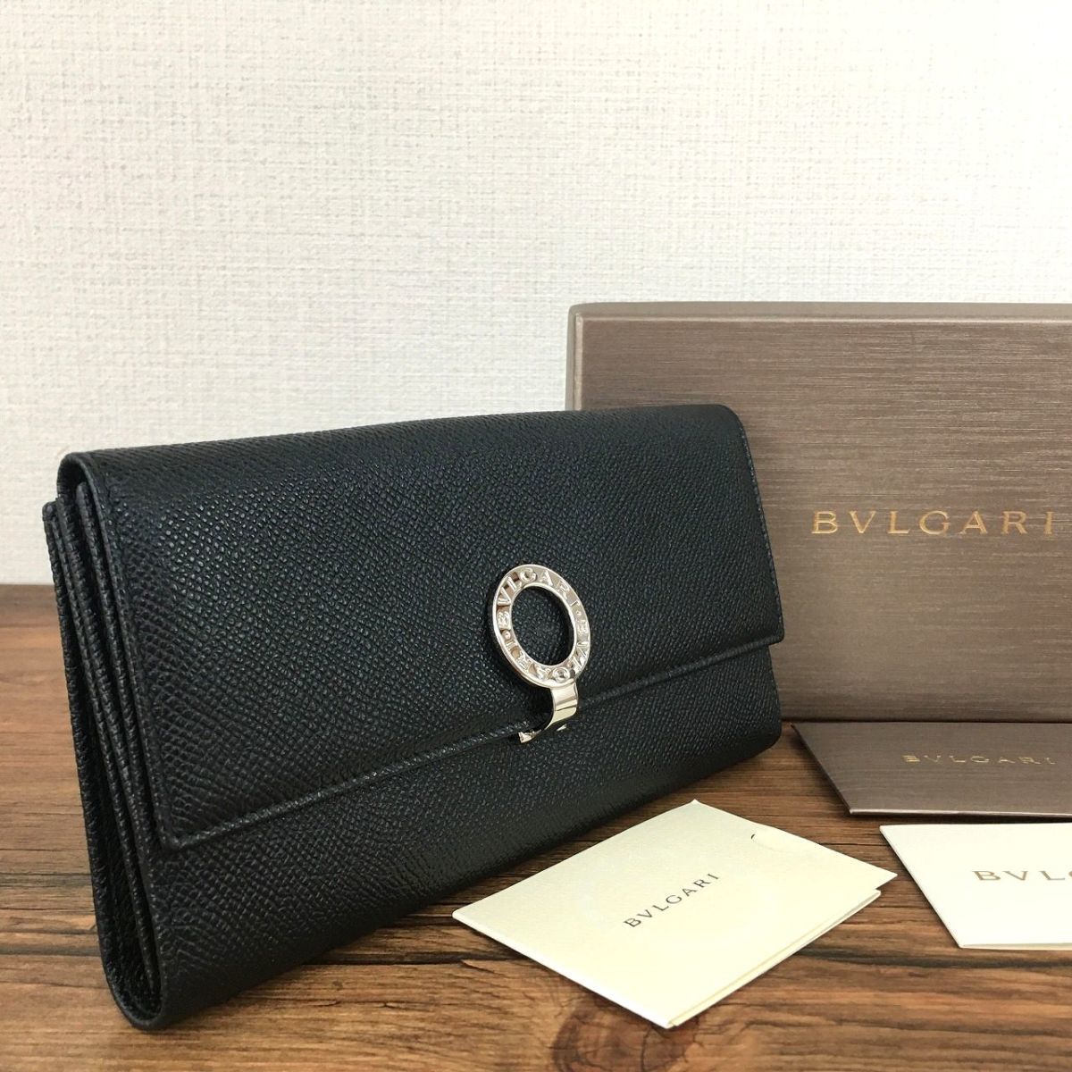 極美品 BVLGARI 長財布 ブラック ラムスキン 312-