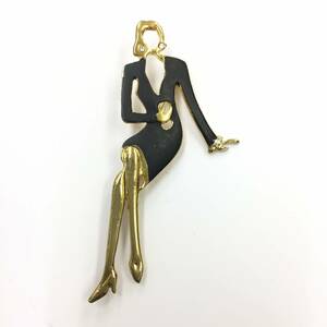 ブローチ スレンダーな女性のシルエット スーツ/ドレス/フォーマルな姿 スタイリッシュ アクセサリー 黒色 金色