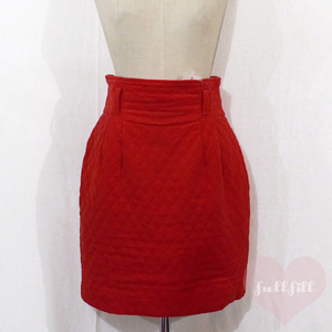  old clothes skirt tight skirt red red quilting ko Kuhn used Showa Retro pop . hand vintage Vintage Vintage Mini 