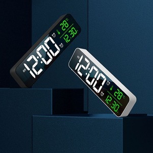 デジタル 時計 LED 目覚まし ミラー 多機能 温度 カレンダー 壁掛け 卓上 アラーム スヌーズ USB ブラック ホワイト